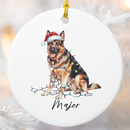 German Shepherd Ornament Ceramic Keepsake Christmas Dog Lover Gift Personalized Xmas Decor