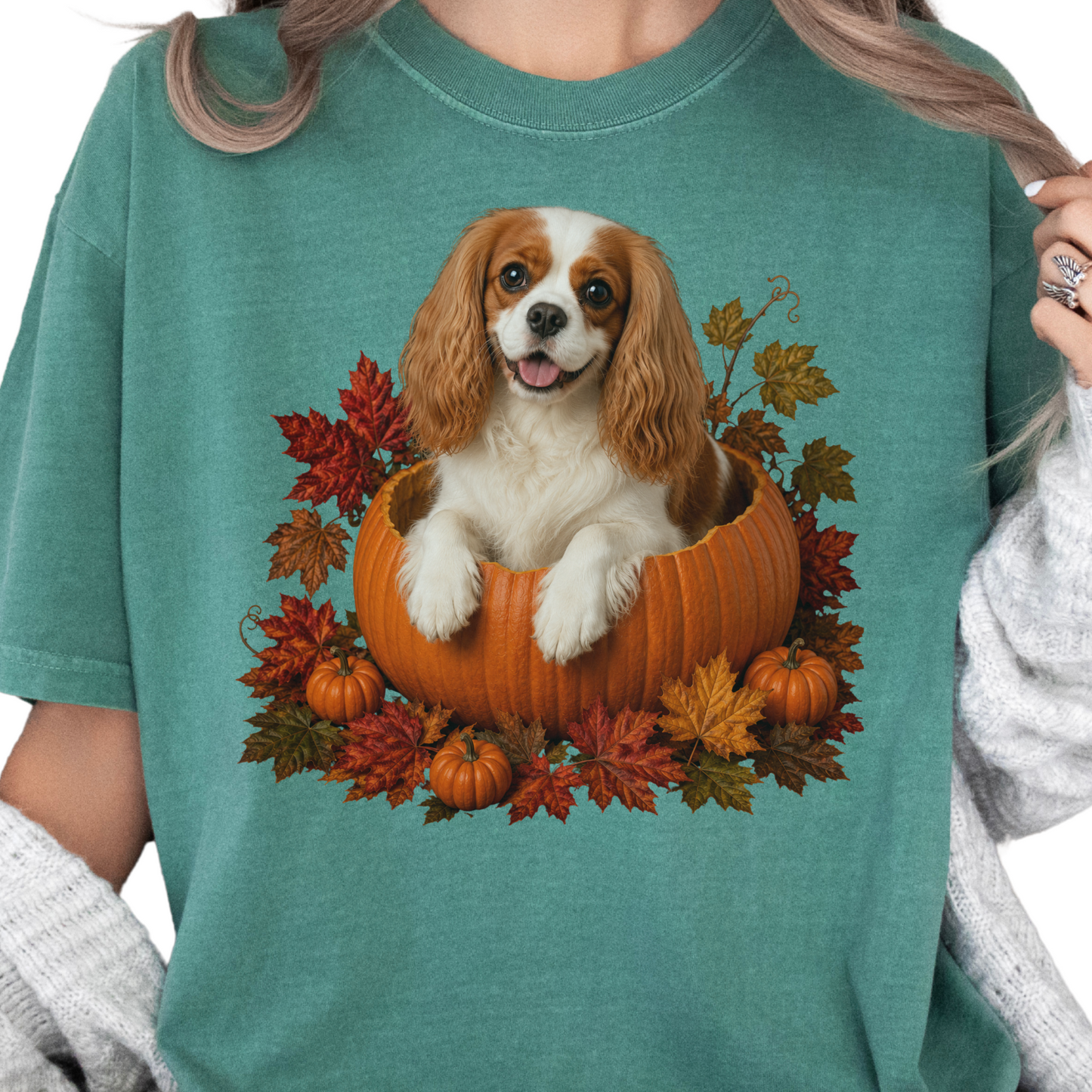 Blenheim Cavalier Pumpkin Shirt Fall Dog Lover Autumn Comfort Colors Graphic Tee Gift Apparel