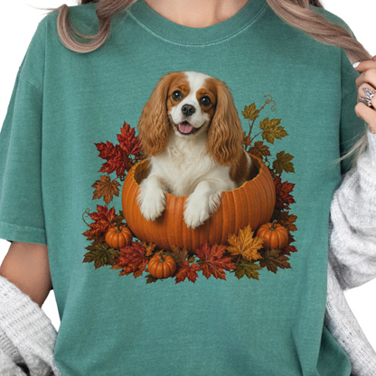 Blenheim Cavalier Pumpkin Shirt Fall Dog Lover Autumn Comfort Colors Graphic Tee Gift Apparel