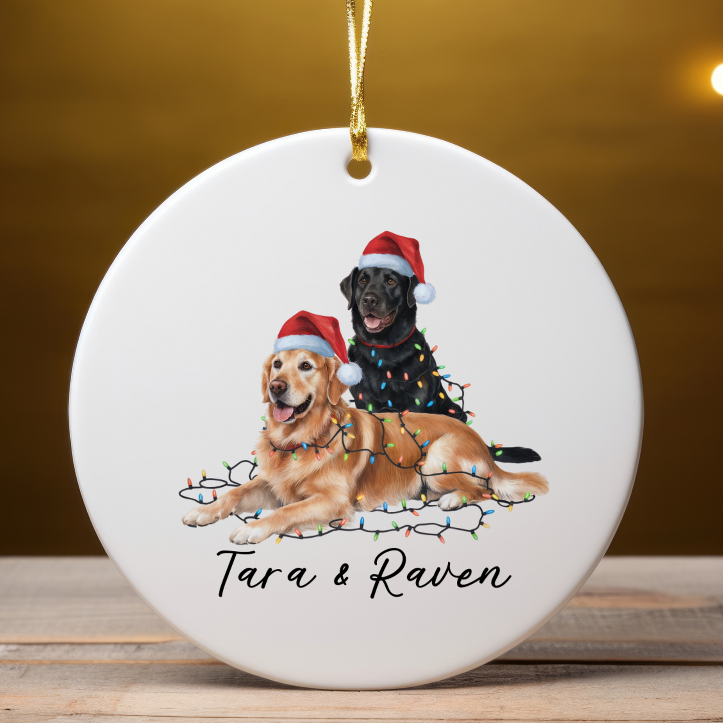 Personalized Golden Retriever Labrador Duo Christmas Ornament, Festive Dog Decor
