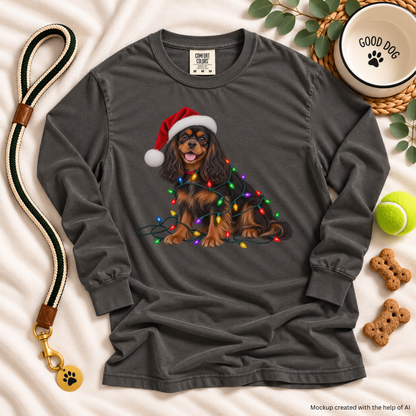 Black and Tan Cavalier Christmas Long Sleeve Shirt, Comfort Colors Holiday Tee, Cavalier Mom Gift