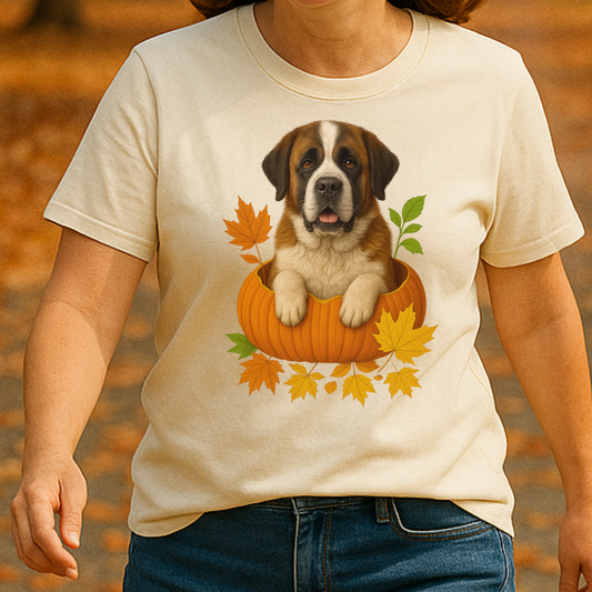 Saint Bernard Pumpkin Shirt, Cozy Fall Dog Lover Tee on Comfort Colors 1717
