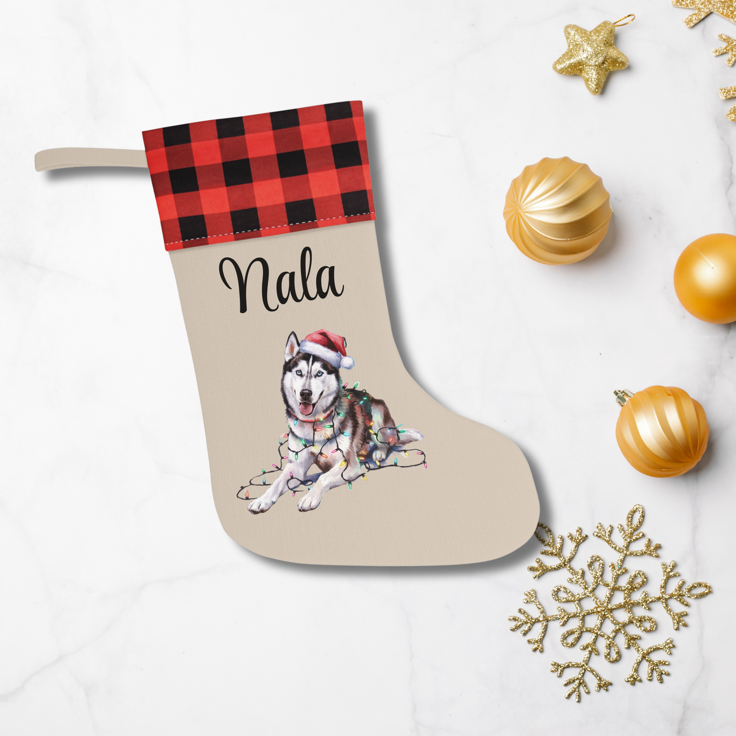 Personalized Siberian Husky Christmas Stocking, Holiday Decor Gift for Pet Lovers