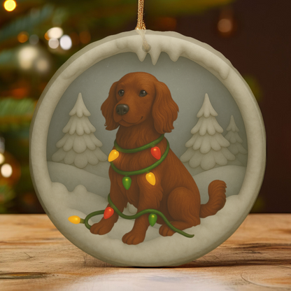 Personalized Irish Setter Christmas Ornament, 3D Clay-Style Dog Keepsake with Lights