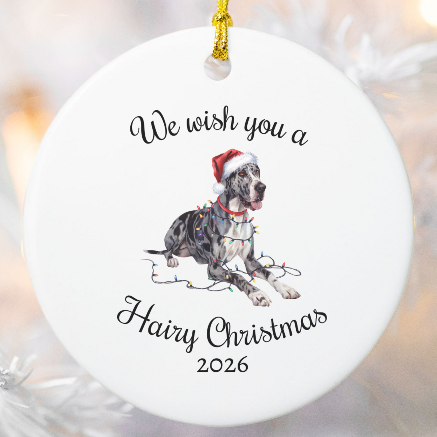 Christmas Great Dane Ornament, Christmas Lights Dog Keepsake