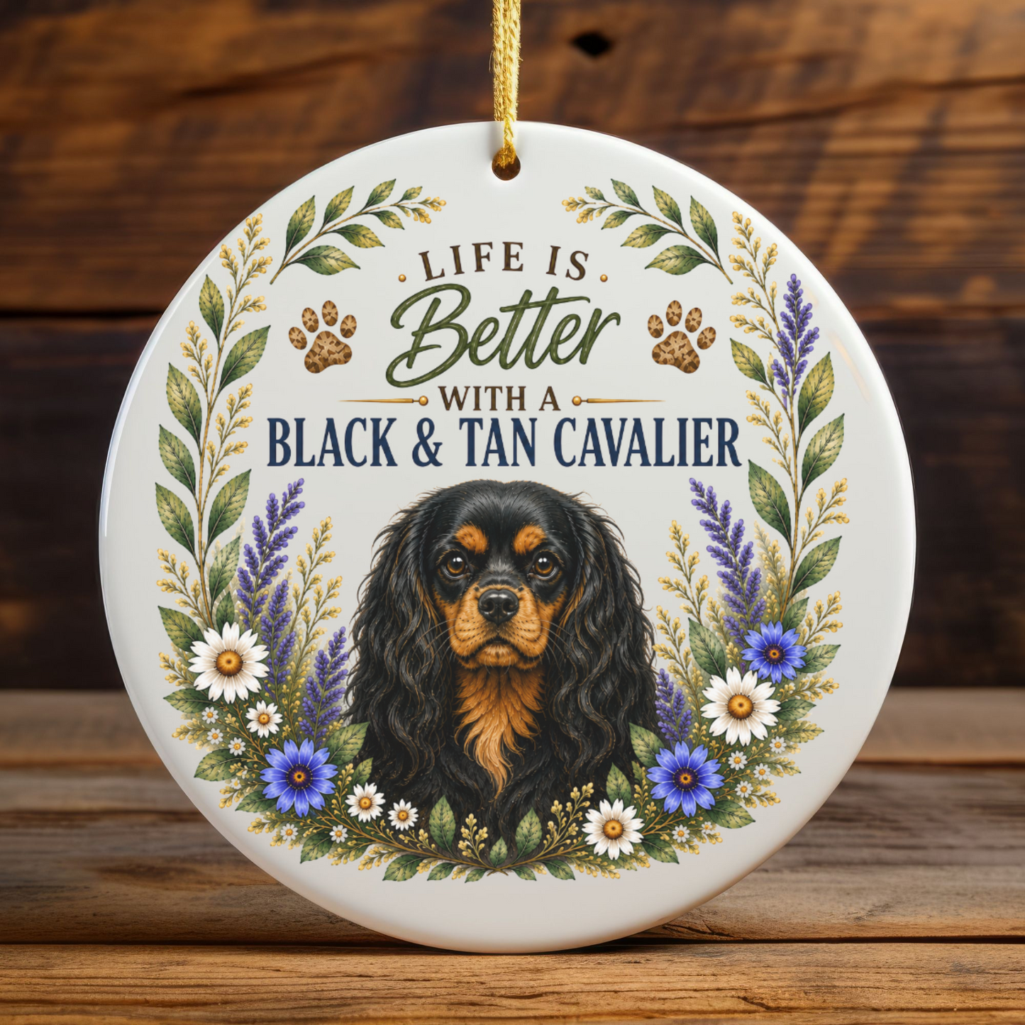 Black and Tan Cavalier Ornament, Cavalier King Charles Spaniel Gift, Dog Lover Keepsake