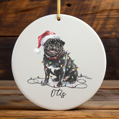 Black Pug Ornament, Personalized Pet Keepsake