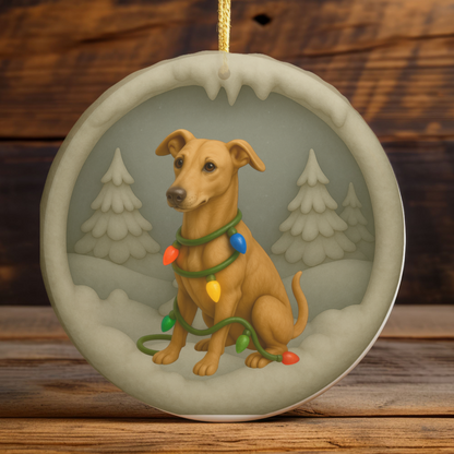 Personalized Greyhound Christmas Ornament, 3D Clay-Style Dog Keepsake with Lights