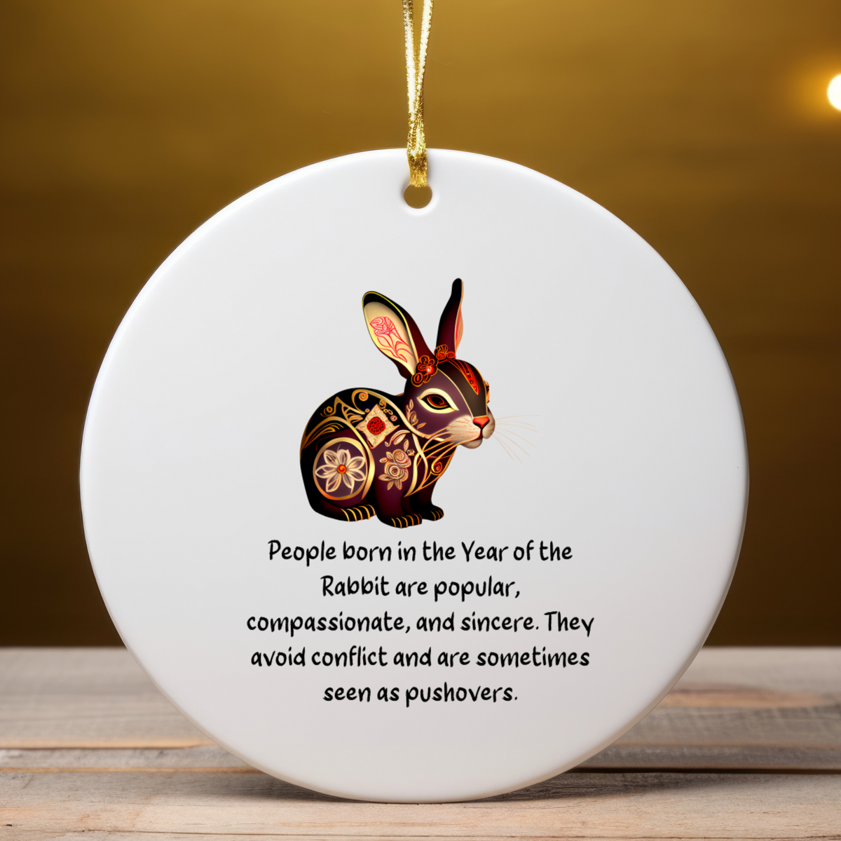 Chinese Zodiac Rabbit Ornament, Year of the Rabbit Horoscope Gift for Lunar New Year