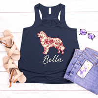 Load image into Gallery viewer, Custom Dog Breed T-Shirt with Name, Personalized Pet Lover Gift, Red Floral Toile Silhouette Dog Tee, Dog Mom Shirt
