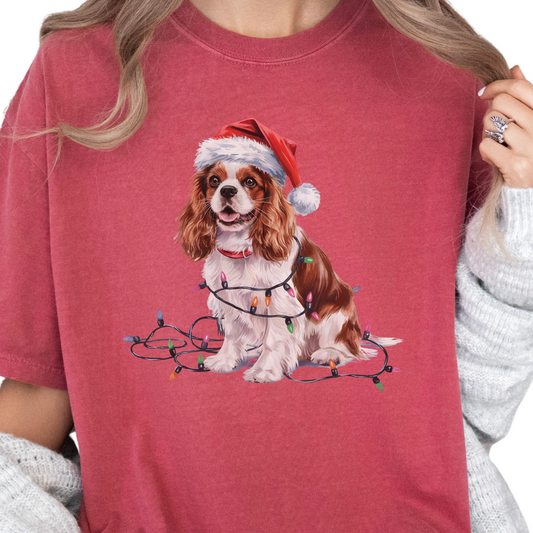 Christmas Cavalier King Charles Spaniel Shirt, Christmas Lights Dog Tee, Christmas Dog Tee, Cavalier Spaniel Mom Tshirt, Gift for Dog Lover