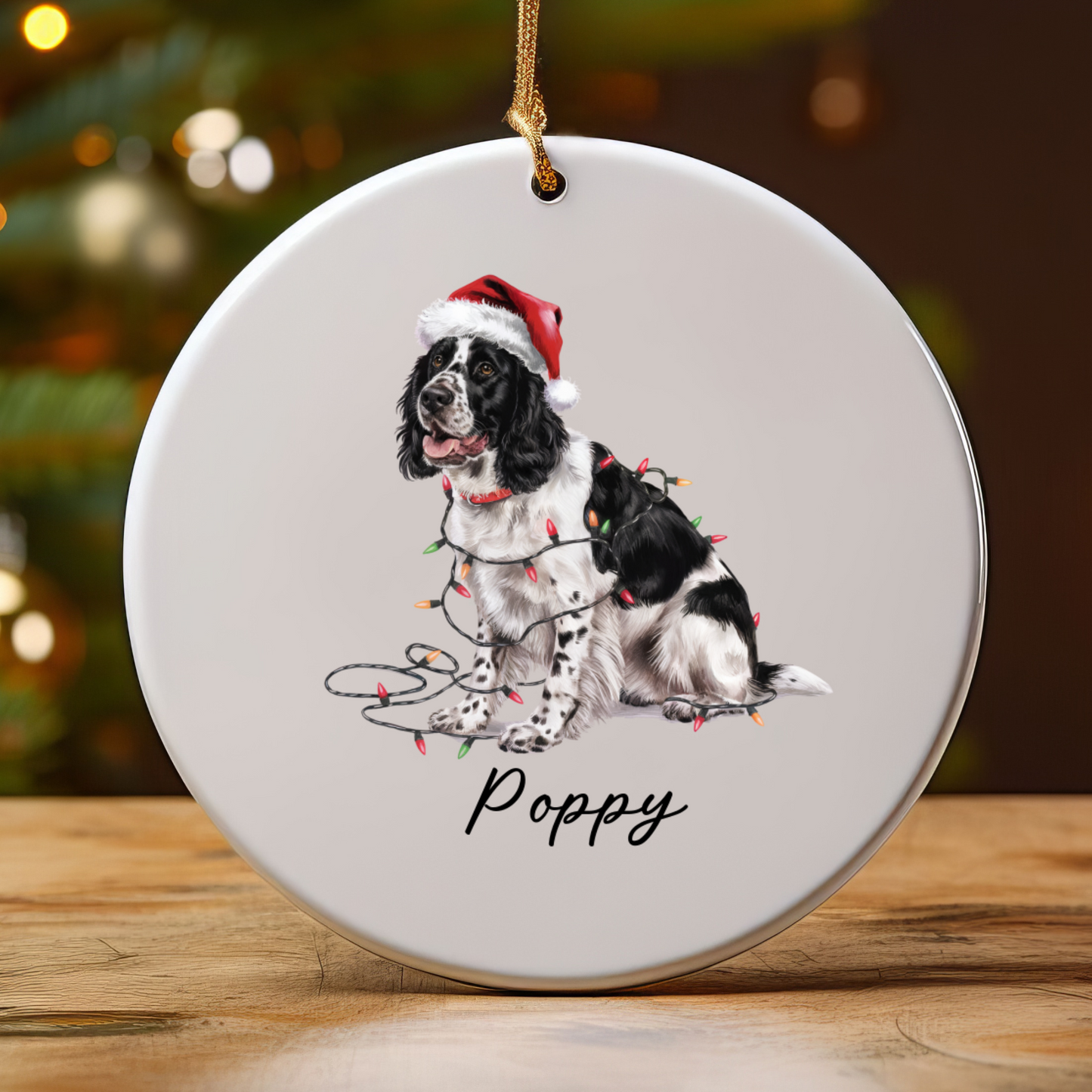 Personalized Black Springer Spaniel Ornament, Christmas Dog Decor