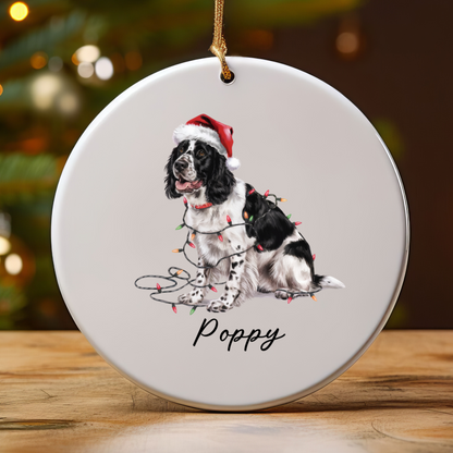 Personalized Black Springer Spaniel Ornament, Christmas Dog Decor