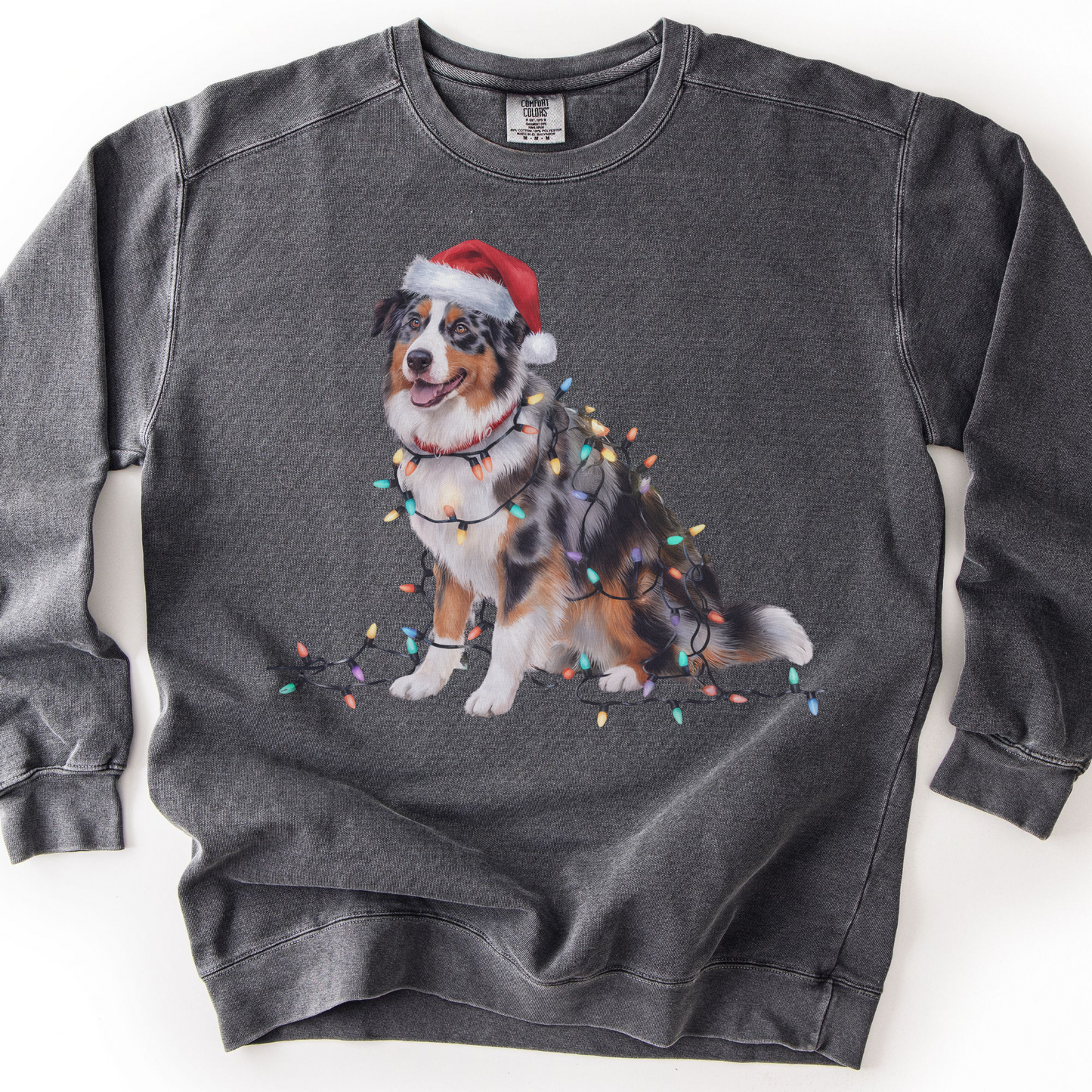 Australian Shepherd Christmas Lights Sweatshirt, Festive Dog Lover Apparel