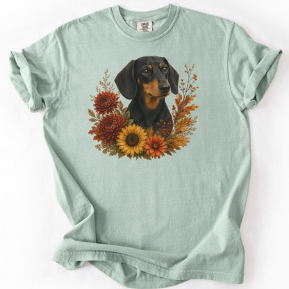 Black and Tan Dachshund Autumn Floral Shirt