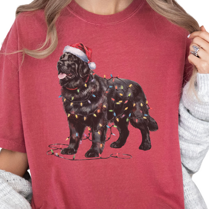 Black Newfoundland Christmas Lights Shirt, Cozy Holiday Tee for Gentle Giant Lovers