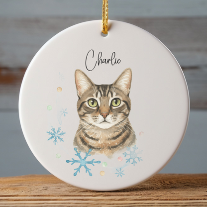 Personalized Pet Photo Ornament, Custom Dog Cat Christmas Ornament with Name, Watercolor Gift
