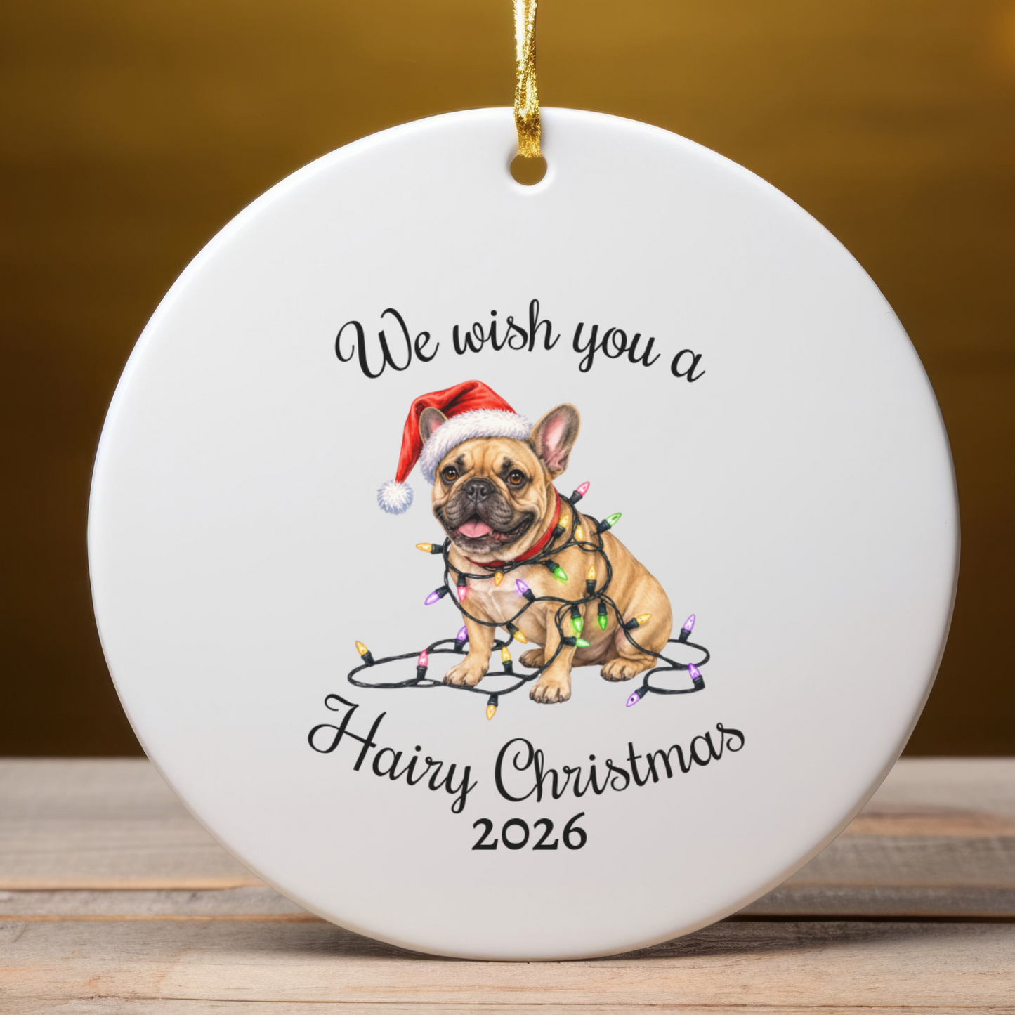 Christmas Fawn French Bulldog Ornament, Frenchie Mom, Christmas Lights Dog Keepsake, Christmas Dog, Gift For Dog Lover