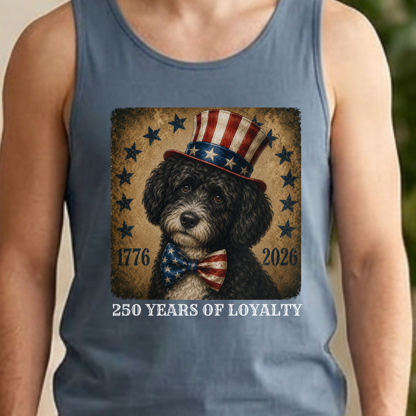 Black Portuguese Water Dog Patriotic Tank Top, 250 Years Loyalty