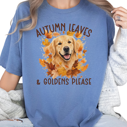 Golden Retriever Mom Fall Shirt, Autumn Leaves & Goldens Please