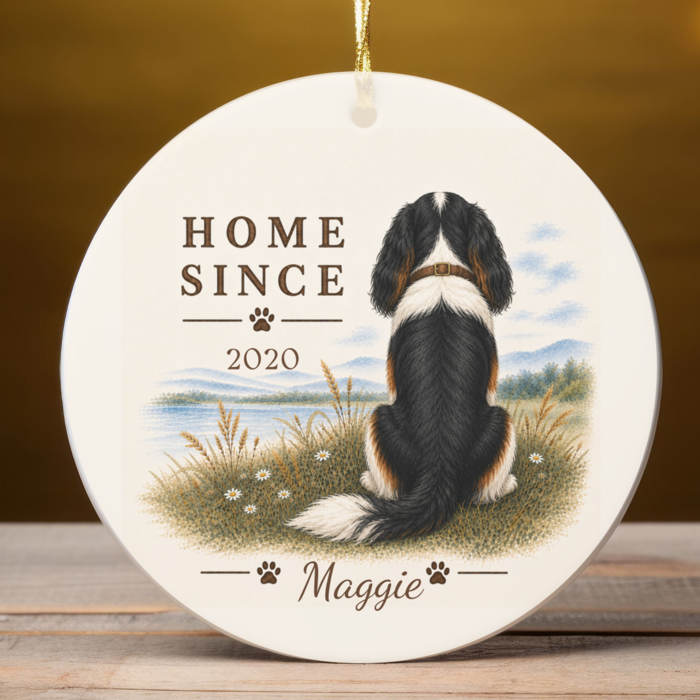 Personalized Tricolor Cavalier Ornament, Double Sided Gotcha Day Gift, Custom Dog Keepsake