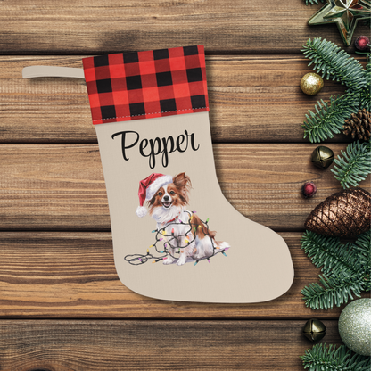 Personalized Papillon Christmas Stocking, Holiday Decor Gift for Pet Lovers