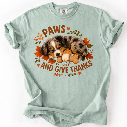 Australian Shepherd Fall Tee, Paws and Give Thanks Shirt, Thanksgiving Dog Lover Gift