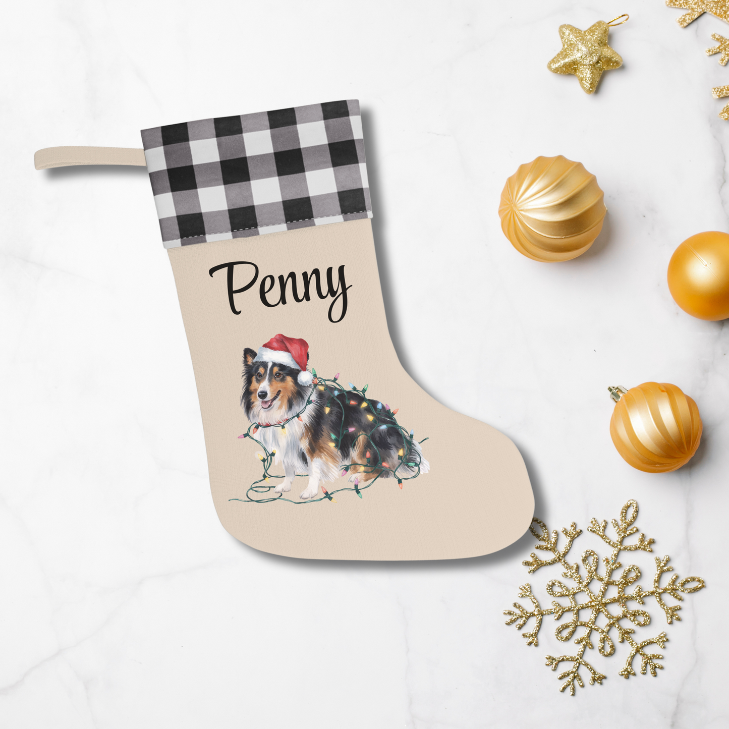 Personalized Shetland Sheepdog Christmas Stocking, Holiday Decor Gift for Pet Lovers