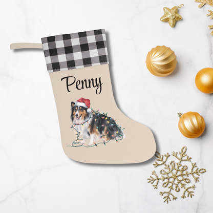 Personalized Shetland Sheepdog Christmas Stocking, Holiday Decor Gift for Pet Lovers