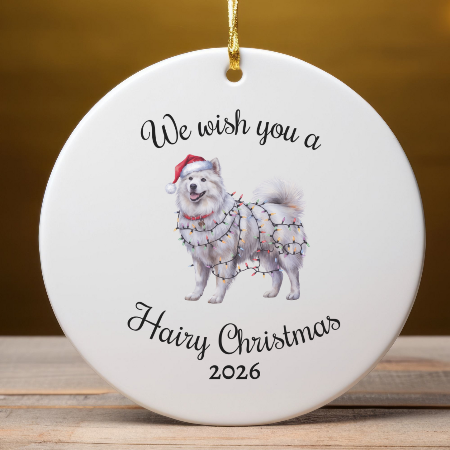 Christmas Samoyed Ornament, Christmas Lights Dog Keepsake