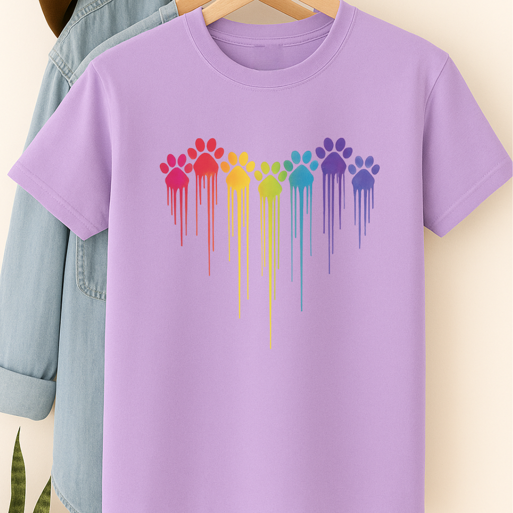 Rainbow Paw Print Heart Shirt Dog Lover Pride Tee Colorful Dripping Paw T-shirt Pet Parent Gift Animal Rescue Support Shirt