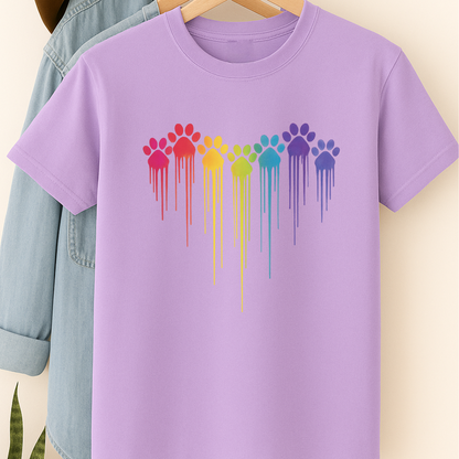 Rainbow Paw Print Heart Shirt Dog Lover Pride Tee Colorful Dripping Paw T-shirt Pet Parent Gift Animal Rescue Support Shirt