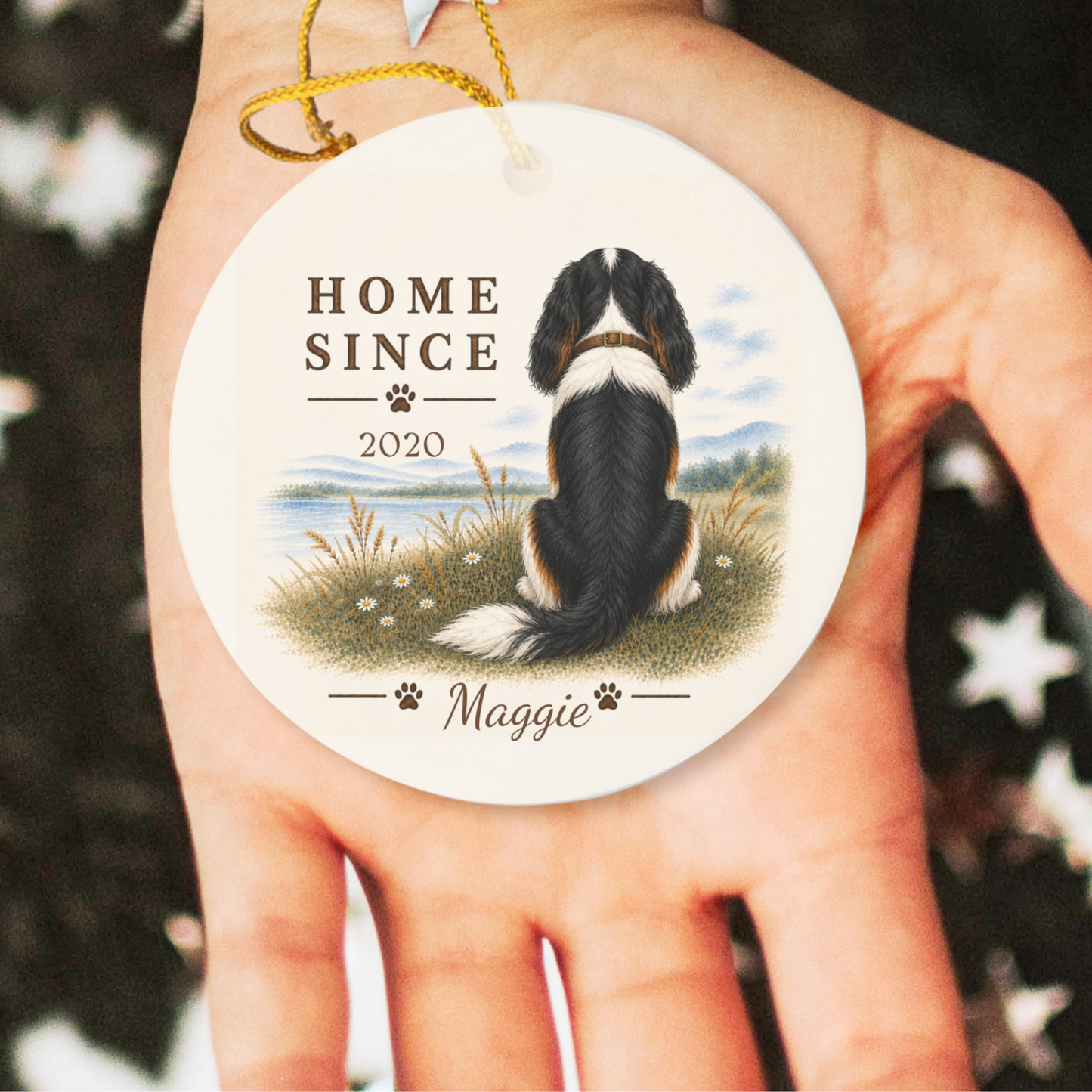 Personalized Tricolor Cavalier Ornament, Double Sided Gotcha Day Gift, Custom Dog Keepsake