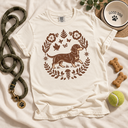 Black and Tan Dachshund Comfort Colors Shirt, Folk Art Doxie Tee, Wiener Dog Gift