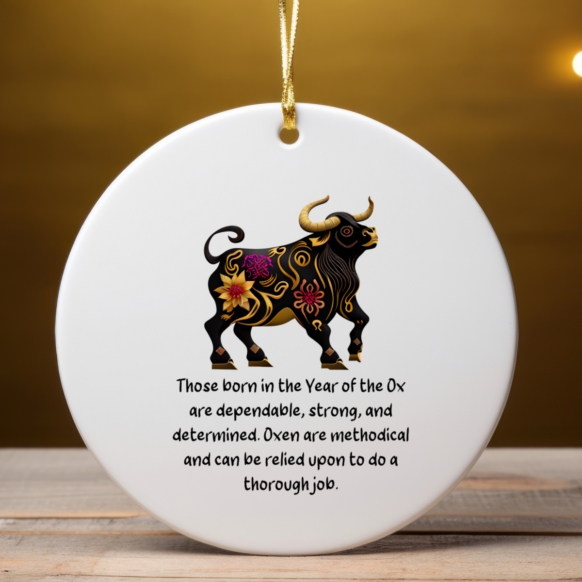 Chinese Zodiac Ox Ornament, Year of the Ox Horoscope Gift for Lunar New Year