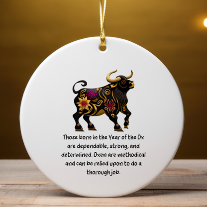 Chinese Zodiac Ox Ornament, Year of the Ox Horoscope Gift for Lunar New Year