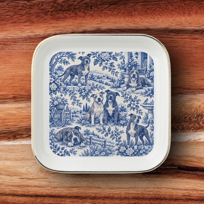 Pit Bull Jewelry Dish, Blue Toile Pittie Ring Dish, Pitbull Mom Gift, Trinket Tray