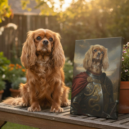 Personalized Dog Dragon Slayer Portrait, Custom Medieval Warrior Pet Canvas