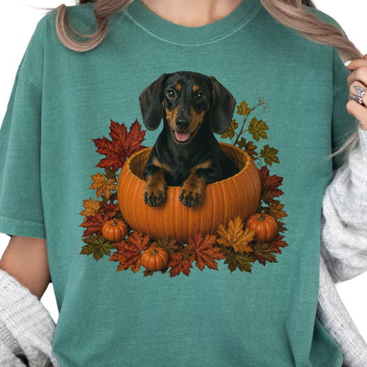 Black and Tan Dachshund Pumpkin Shirt Fall Dog Lover Autumn Comfort Colors Graphic Tee Gift Apparel