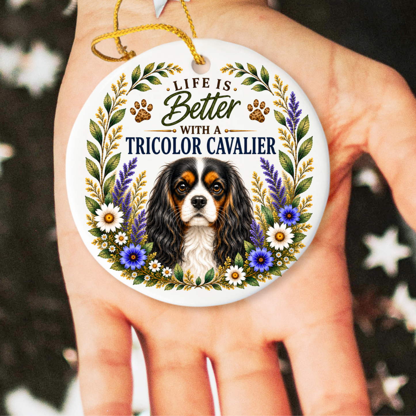 Tricolor Cavalier Ornament, Cavalier King Charles Spaniel Gift, Dog Mom Keepsake, Cavalier Lover Gift
