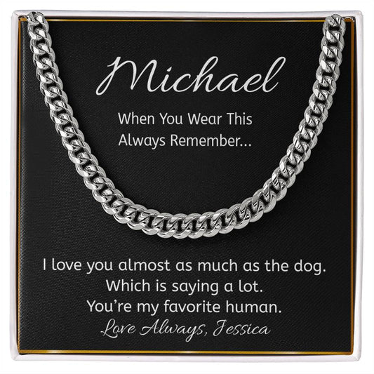 “Favorite Human” Dog Lover Gift Personalized Message Card Necklace
