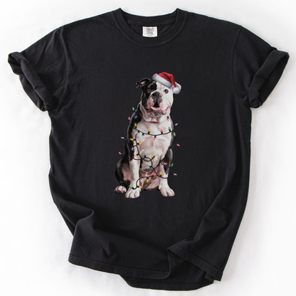American Bulldog Christmas Lights Dog Shirt