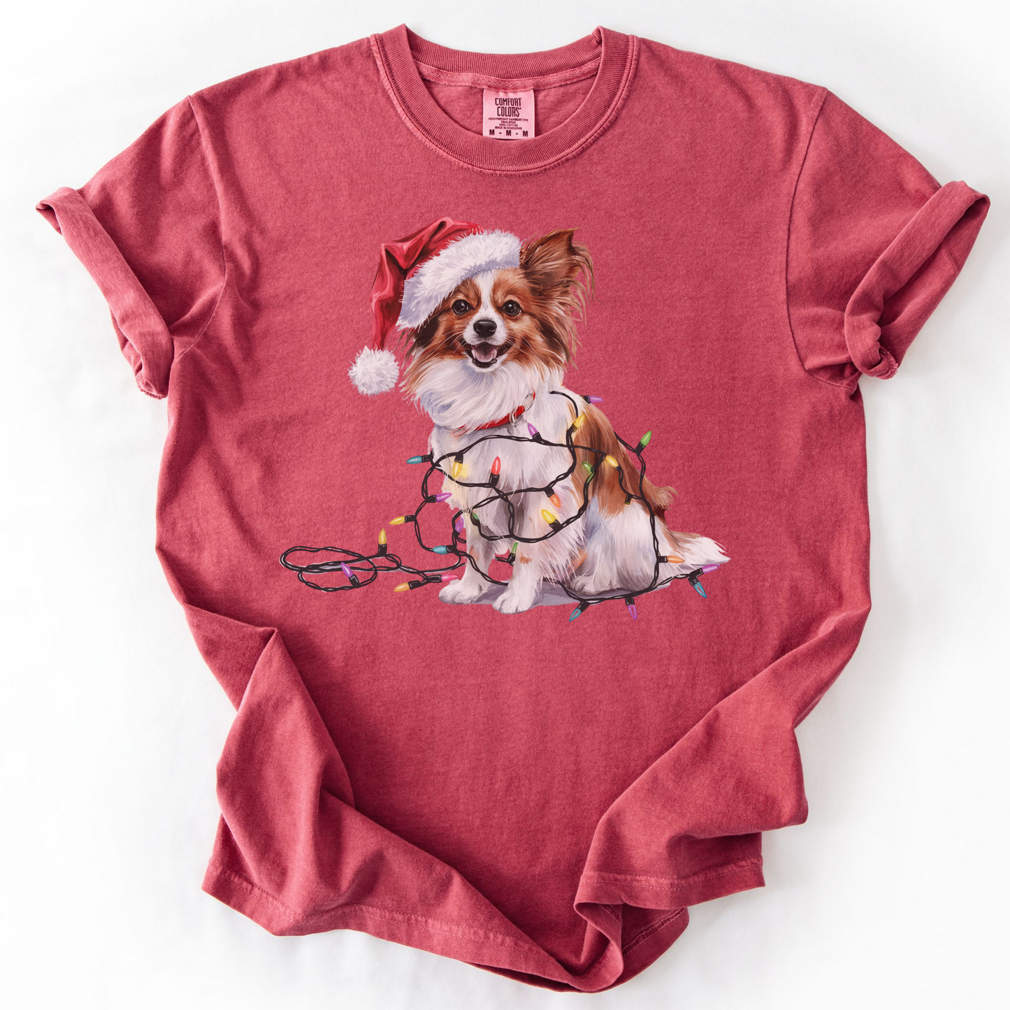 Papillon Christmas Lights Shirt, Festive Holiday Tee for Small Dog Lovers