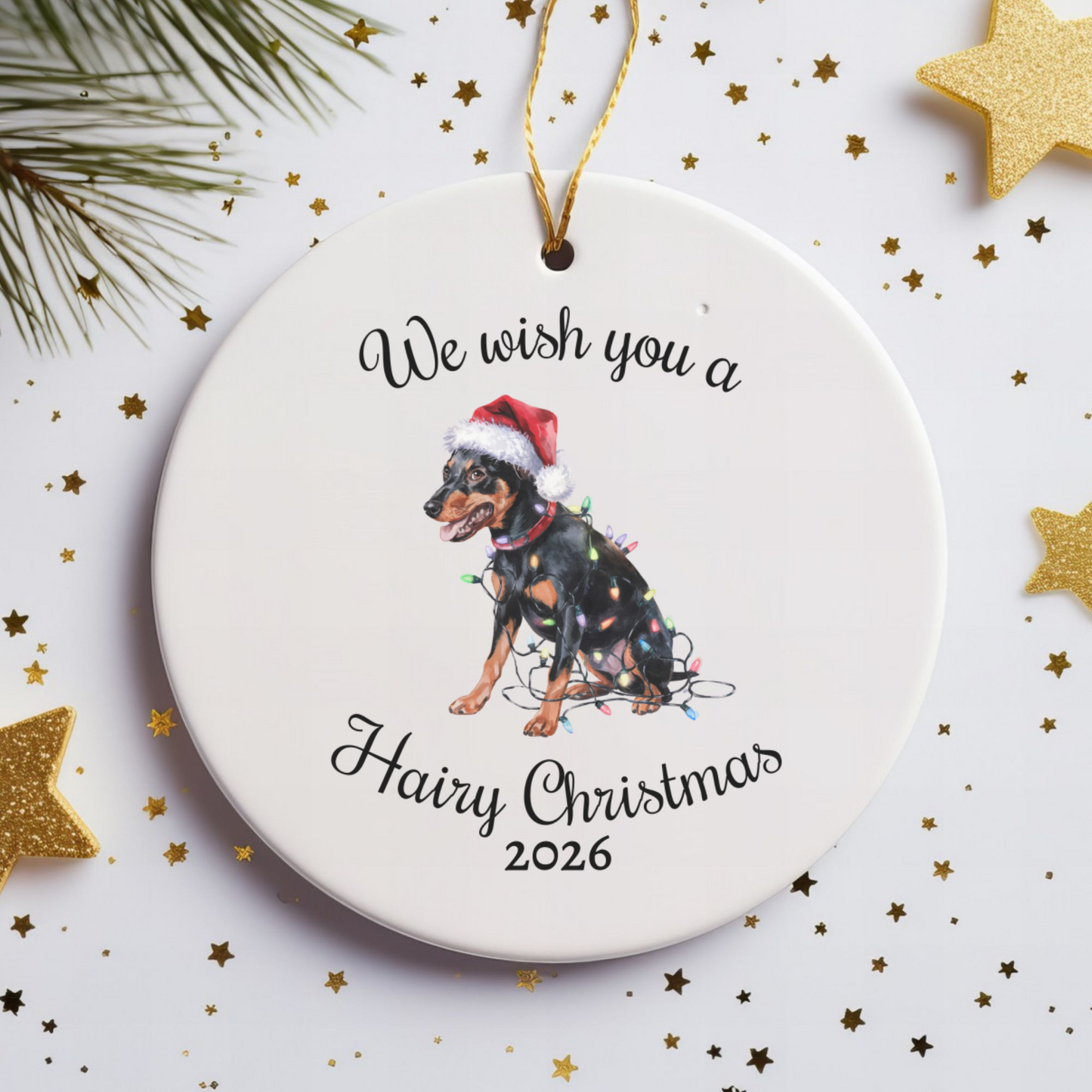 Christmas Miniature Pinscher Ornament, Christmas Lights Dog Keepsake