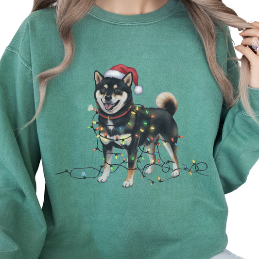 Black Shiba Inu Christmas Lights Sweatshirt, Festive Dog Lover Apparel