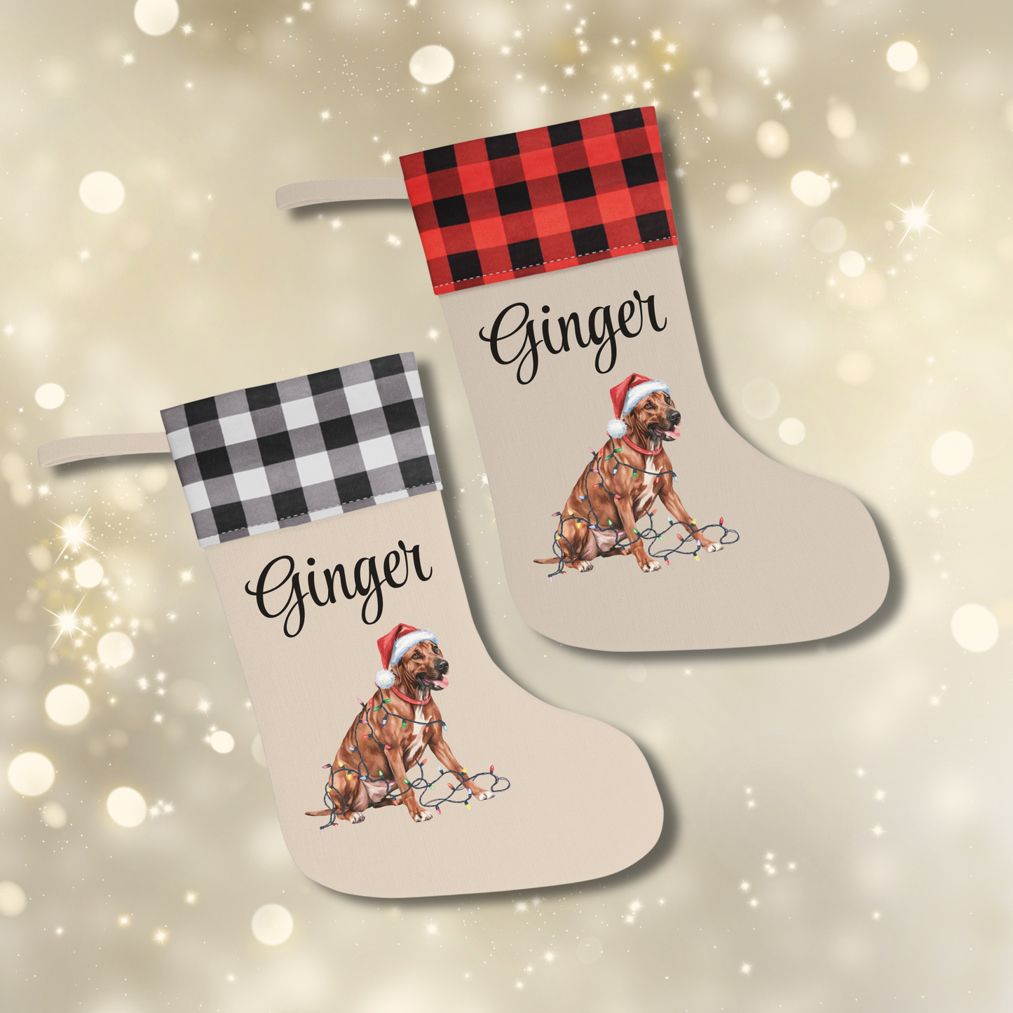 Personalized Rhodesian Ridgeback Christmas Stocking, Holiday Decor Gift for Pet Lovers