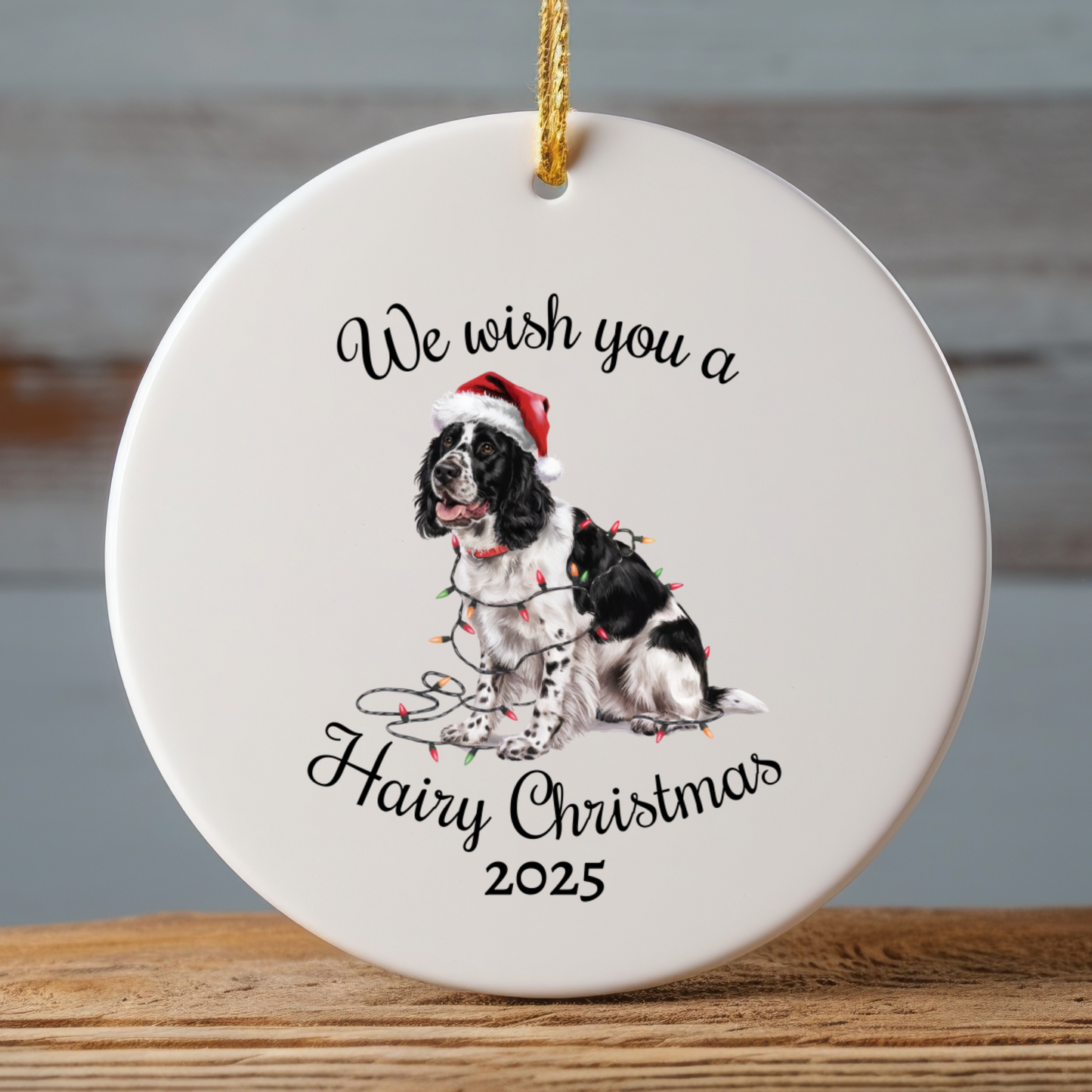 Christmas Black Springer Spaniel Ornament, Christmas Lights Dog Keepsake