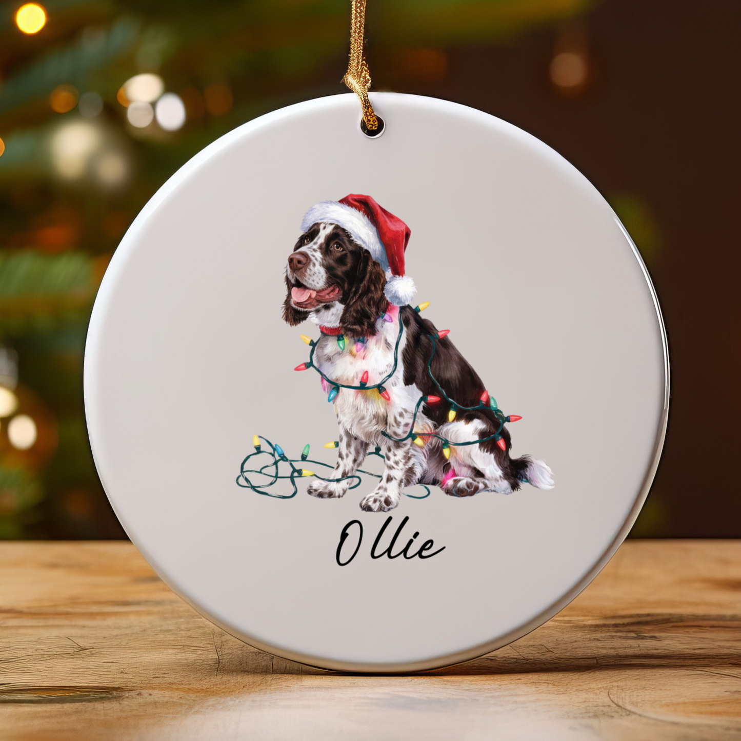 Personalized Brown Springer Spaniel Ornament, Christmas Dog Ornament