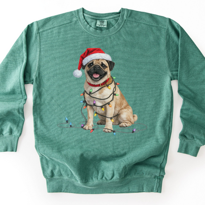Christmas Tan Pug Sweatshirt, Lights Dog Sweater, Pug Mom Holiday Apparel