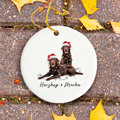 Chocolate Labradors Ornament, Personalized Dog Christmas Decor